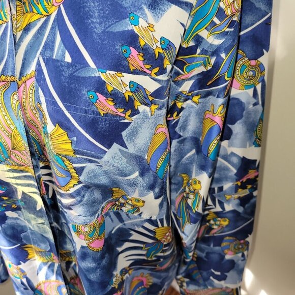 S.L.B. Ocean Tropical Fish Print Silk Blouse Blue Colorful Women's Size S - Picture 9 of 13